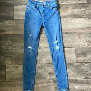 Levis 26 720 High Rise Super Skinny Medium Wash Distressed Jeans